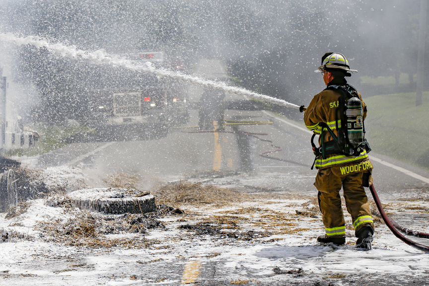 Firefighter with a hose